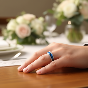 Anillo de acero inoxidable con centro azul de 6 mm, alianza de boda unisex SR32 - Product Image 3