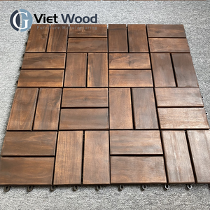 Azulejos de cubierta de madera de acacia entrelazados modernos de 11,8 "x 11,8" acabado cepillado teca para patio al aire libre impermeable contemporáneo - Product Image 6