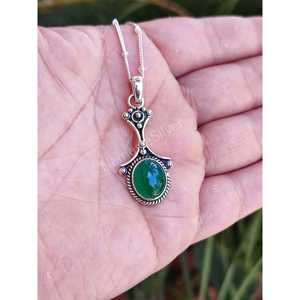 925 <b>Solid</b> Sterling <b>Silver</b> <b>Necklace</b> for Women Green Onyx Pendant Geometric Chain Boho Jewelry Gift Featuring Green Onyx Gemstone - Product Image 4