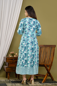 Vestido largo de calidad superior, bordado de secuencia, trabajo lateral, telar manual Dori, fabricante indio - Product Image 3