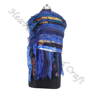 Sari de seda reciclada 15 tiras bufandas hechas a mano de diseñador estola chales SC561 seda fina venta al por mayor reciclado Vintage Sari bufanda femenina - Product Image 6