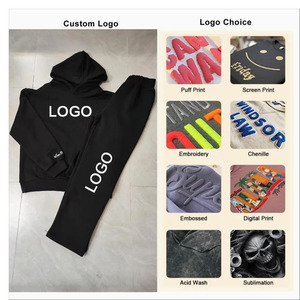 Conjunto de chándal personalizado 100% de algodón para hombre, sudadera con cremallera y lavado ácido desgastado, pantalones de chándal acampanados con serigrafía Vintage para invierno - Product Image 6