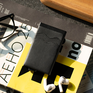 Portefeuille pop-up en métal noir TILONSTAR TVC114 bloquant les RFID, capacité de 5 cartes, porte-cartes de crédit en aluminium et cuir - Product Image 6