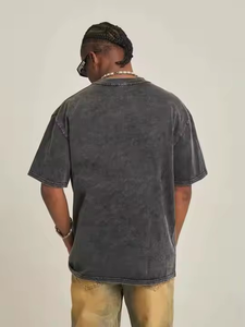 Camisetas de lavado ácido de algodón 100% de alta calidad para hombres logotipo personalizado transpirable de gran tamaño hombro caído corte perfecto sólido OEM - Product Image 5