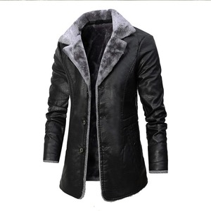 Chaqueta de moto de cuero genuino informal para hombre invierno negro Color sólido estilo callejero lona impermeable - Product Image 3
