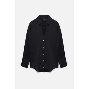 Chemise longue en satin pour femmes, décontractée-formelle, motif floral uni avec dentelle en satin, paillettes brodées, logo sur le devant, taille XL, hauts en popeline - Product Image 6