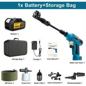 Gisam Pistola de Lavado de Autos Inalámbrica de Alta Presión con Pantalla Táctil Digital, 2x4000mAh, 6 Boquillas en 1, Limpiadores de Alta Presión de 4 Velocidades - Product Image 2