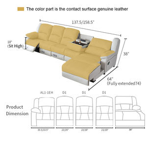 ชุดโซฟาหนังแบบยุโรปสำหรับสำนักงาน พร้อมคุณสมบัติแบบโมดูลาร์ ดีไซน์ทันสมัย เฟอร์นิเจอร์ห้องนั่งเล่นแบบปรับเอนได้ - Product Image 6