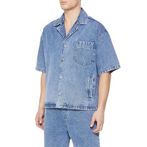 Camiseta Casual Vintage de Estilo Urbano para Hombre, Corte Holgado, Oversize, de Algodón y Mezclilla, con Botones, Estilo Western, Antiarrugas, Talla Adulto, Verano - Product Image 2