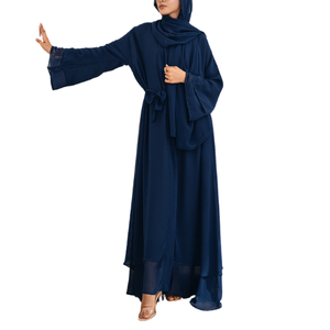 Tissus personnalisés de haute qualité modeste longueur plancher ouvert Abaya vêtements islamiques à manches longues pour femmes grande taille OEM disponible toute la saison - Product Image 1