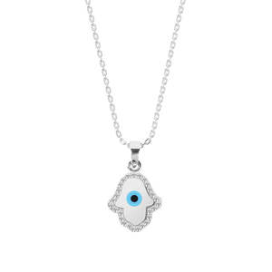 Collier pendentif main Hamsa et œil protecteur en argent sterling 925 - Charme tendance - Product Image 1