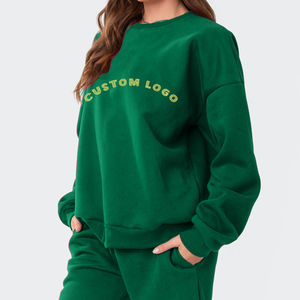 Jersey de algodón Sudadera con capucha de gran tamaño y pantalones de chándal Conjunto Crop Top Sudaderas con capucha Sudadera transpirable con cuello redondo para mujer - Product Image 2