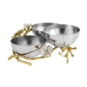 Cuenco para servir alimentos de acero inoxidable de calidad superior con acento floral dorado Utensilios de cocina Mesa para artículos de regalo - Product Image 1