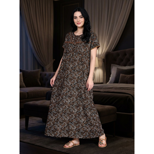 Camisón Largo Bordado Floral para Mujer, Tela Alpina Suave y Transpirable de Primera Calidad con Bolsillo Lateral, Personalizado ODM (LNGAP3333BK) - Product Image 2