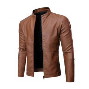 Coated Bomber Leather Jacket for Men Street Wear Front Logo - Product Image 6