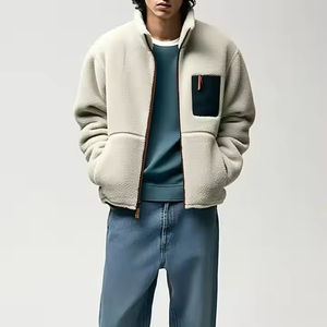 Custom Unisex Winter <b>Sherpa</b> Zip <b>Fleece</b> <b>Jacket</b> Quality Long Sleeve Stand Collar Front Logo Breathable Outdoor Zipper - Product Image 3