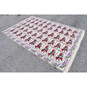 พรมขนแกะตุรกีโบราณขนาด5.2 x 7.6ft โมเดิร์นทรงสี่เหลี่ยมผืนผ้าดีไซน์แบบปะต่อสำหรับวัยรุ่นยางมีพื้นหลัง - Product Image 2