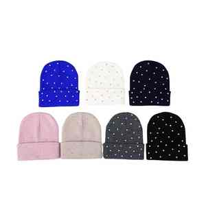 New Arrival Solid Color <b>Winter</b> Knitted Beanie Hat with Button Dot Pattern 100% Cotton Digital Printing - Product Image 1