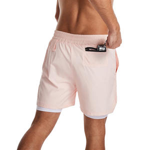 กางเกงขาสั้นแบบ2-in-1ของผู้ชายเอวกลางถนนระบายอากาศผ้าเนื้อละเอียดลายพื้นสำหรับวิ่งออกกำลังกายออกกำลังกาย - Product Image 4