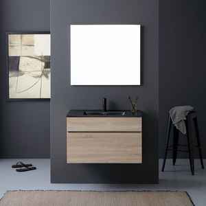 Meuble de salle de bain mural de 90 cm avec tiroir effet bois et lavabo noir Shanghai - Catégorie de produit : Lavabos - Product Image 1