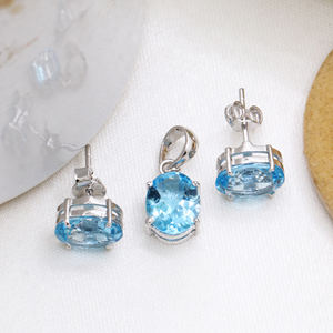 Juego de puntas de Plata de Ley 925, pendiente hecho a mano, colgante de Topacio Azul Natural, piedra preciosa para bodas, fiestas, regalos, joyería al por mayor - Product Image 6