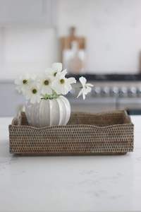 Plateau en rotin de bambou fait main plateau en rotin avec poignée tissé à la main rond haut mur plateaux de séparation des aliments multi-usages - Product Image 6