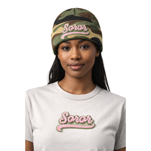 Bonnet en tricot camouflage pour sororité grecque, rose et vert, pour femmes, vêtements décontractés élégants pour l'hiver - Product Image 1