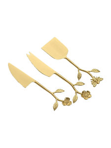 Ensemble de couteaux à fromage en acier inoxydable plaqué or avec manche en forme de feuille avec trancheuse à fromage et épandeur à fromage - Product Image 6