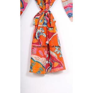 Veste Kantha 100% coton pur faite à la main pour femmes, mode vintage de festival, kimono court matelassé, vêtements de nuit pour l'été - Product Image 6