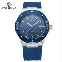 Montre mécanique FORSINING pour homme, bracelet en silicone bleu 24 cm, étanche, lumineuse, sportive, pour homme, décontractée, pour le travail