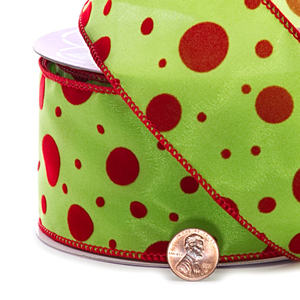 Fashioned Satin <b>Wired</b> <b>Ribbon</b> with Flocked Dots Polyester Silk Material for Gift Wrapping Decorative Purposes Available in Spool - Product Image 3