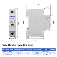 Porte-fusible CC 1000V TYPLE 1P 10x38mm à montage sur rail DIN pour protection de boîtier de combinaison solaire photovoltaïque avec indicateur LED, certifié CE PA