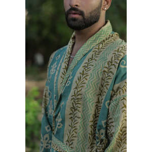 Men's Striped Cotton Kimono <b>Robe</b> Long Boho Home Wear with Pockets One Size Lightweight Breathable Spa <b>Beach</b> Resort Cover - Product Image 5