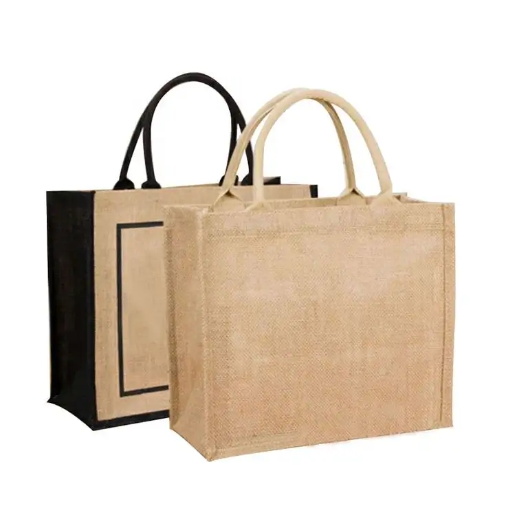 Customized Natural Jute Cloth Sack Hand Bag Wide Gusset Shopping Tote Bag Reusable Grocery Jute Bag