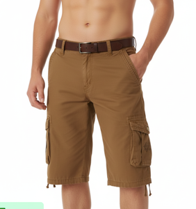 Pantalones Cortos Cargo Clásicos Color Bronceado para Hombre - Algodón Twill Resistente, Casuales, para Trabajo y Aire Libre, con Múltiples Bolsillos - Product Image 2