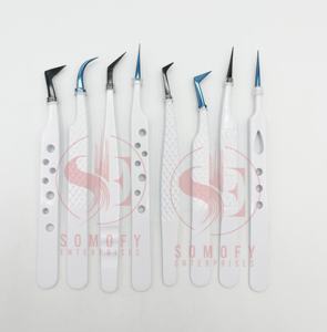 Pinzas de Precisión para Extensión de Pestañas de Acero Inoxidable, Antiestáticas, Duraderas, con Agarre Extra, Personalizables, Puntas Blancas, Azules y Negras, 10 mm - Product Image 1