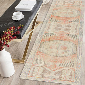 <b>Kilim</b> Design Printed Rug: Bohemian Turkish Soft Tones Faded <b>Runner</b>,Nonwoven Thin Rug - Product Image 1