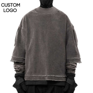 เสื้อยืดโอเวอร์ไซส์ผู้ชายสไตล์วินเทจฟอกสี แขนยาวสองชั้น สไตล์สตรีทแวร์ ผ้าฝ้าย 100% ระบายอากาศได้ดี - Product Image 6