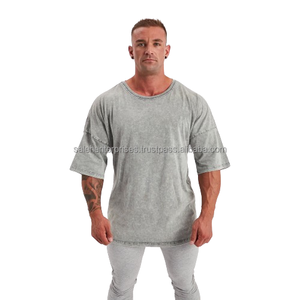 Venta caliente de algodón lavado con ácido hombres camiseta al por mayor de cuello redondo de talla grande Casual ropa de calle hombres camisetas - Product Image 1
