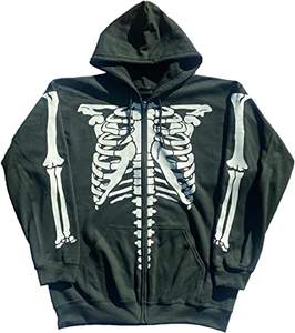 Wholesale Customized Men's Oversized Fleece Solid Skull <b>Hoodie</b> 100% Cotton Breathable Anti-shrink Full Zip <b>Skeleton</b> Spring - Product Image 4