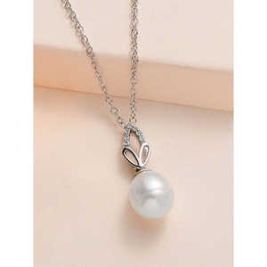 Elegant 925 Sterling Silver <b>Pearl</b> <b>Pendant</b> Necklace with Three Leaf Design - Product Image 4