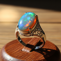 Bague en argent sterling 925 avec opale, design moderne à bande carrée, pierre précieuse ovale à éclat de feu, délicate, pour femme, usage quotidien, certifiée