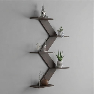 Minimalist Eco-Friendly Durable <b>Wall</b> <b>Mounted</b> Acacia Wood 5-Tier Zigzag Storage <b>Shelf</b> for Living Room Decor Easy to Clean - Product Image 1