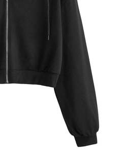 Sweat-shirt à capuche zippé noir pour femmes, manches longues, cordon de serrage, sweat-shirt décontracté, streetwear, mode d'hiver, haut pour femmes - Product Image 6