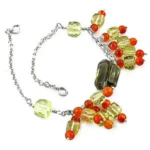 Women's Sterling <b>Silver</b> <b>Bracelet</b> with Citrine & Carnelian Beads Crystal <b>Bracelets</b> & <b>Bangles</b> Jewelry - Product Image 1