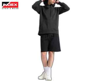 Conjunto de dos piezas de moda para hombre, Sudadera con capucha de gran tamaño con hombros caídos y patrón sólido, pantalones cortos de cintura elástica, estampado personalizado de peso pesado - Product Image 5