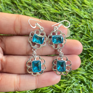 Top qualité 925 argent Sterling naturel bleu topaze pierre gemme crochet boucle d'oreille à la main goutte balancent bijoux cadeau pour elle en gros - Product Image 2