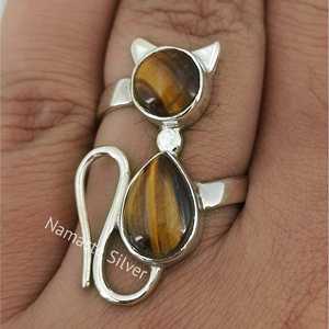Handmade Tiger's Eye Sterling Silver Cat <b>Ring</b> Boho <b>Statement</b> Jewelry for Her for Birthday Anniversary Valentine's Day Gift - Product Image 3