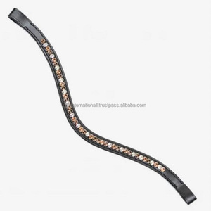 Banda de ceja de caballo de cuero de canal vacío hecha a mano decorativa con incrustaciones de cristales de topacio dorado banda de CEJA mega Bling para brida de caballo - Product Image 2