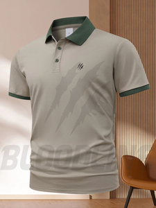 Camisa de Manga Corta para Hombre Bloodline, Color Sólido, Tejido de Algodón, Transpirable, de Secado Rápido, Corte Regular Formal, Marrón - Product Image 5